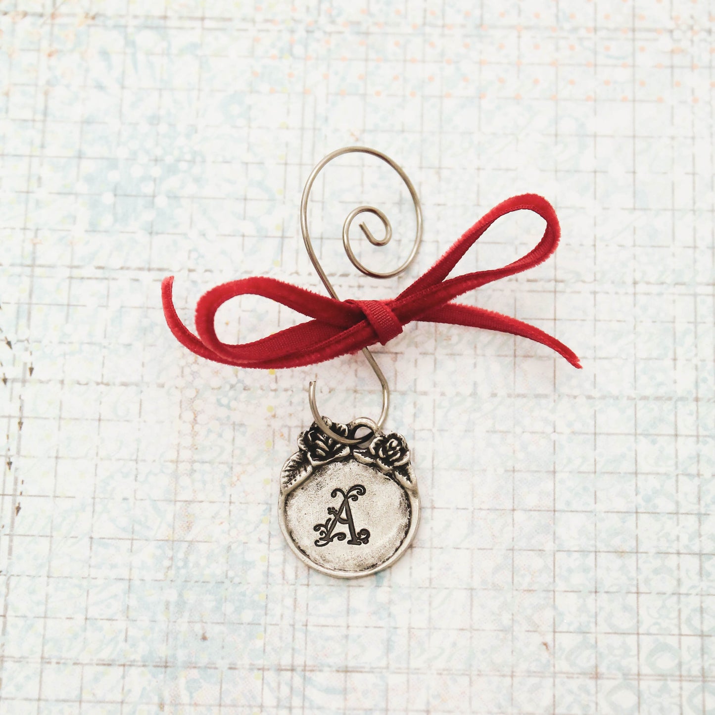 Rustic Initial Christmas Ornament,  Personalized Hand Stamped in Pewter, Initial Christmas Ornament, Unique Custom Gift Tag, Custom Ornament