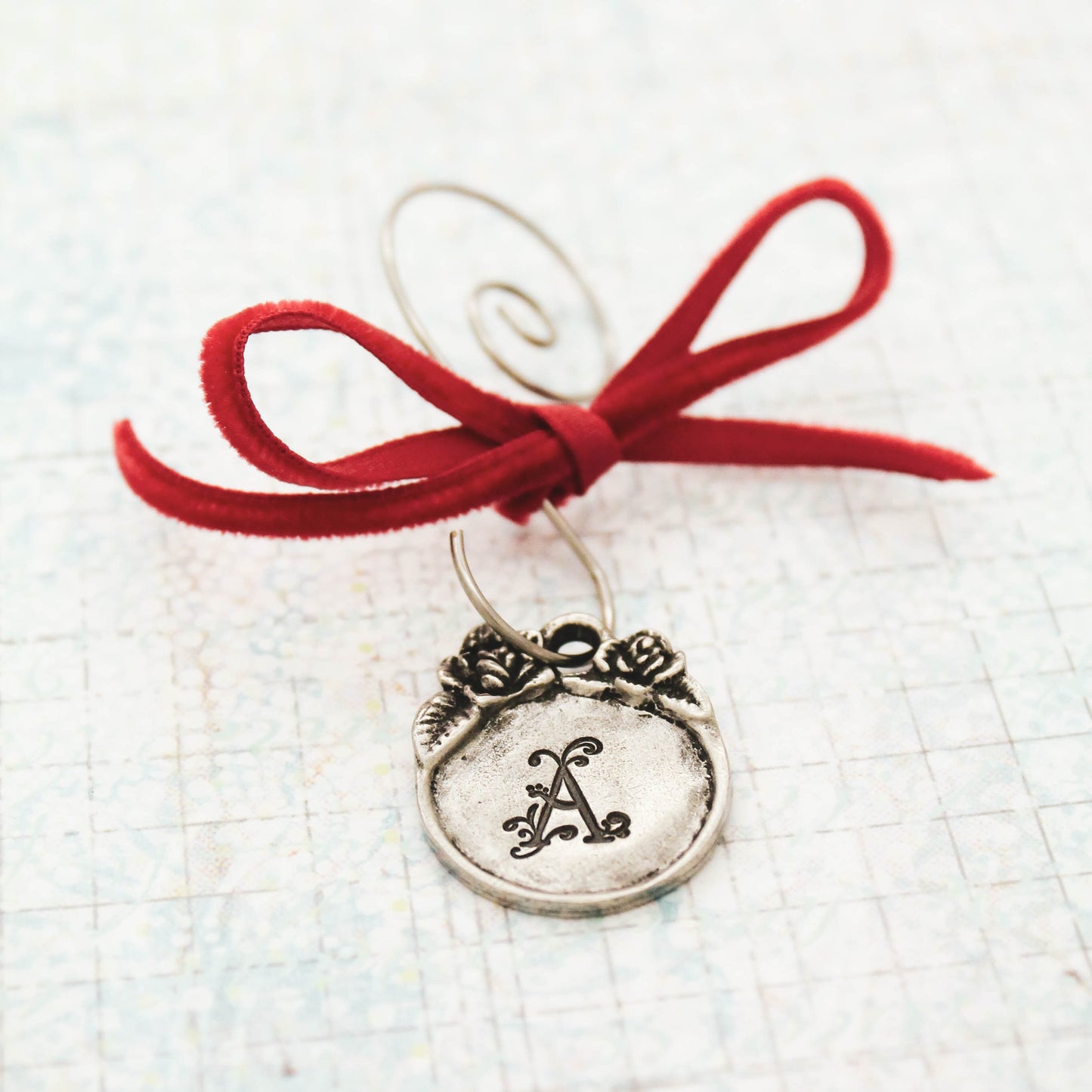 Rustic Initial Christmas Ornament,  Personalized Hand Stamped in Pewter, Initial Christmas Ornament, Unique Custom Gift Tag, Custom Ornament