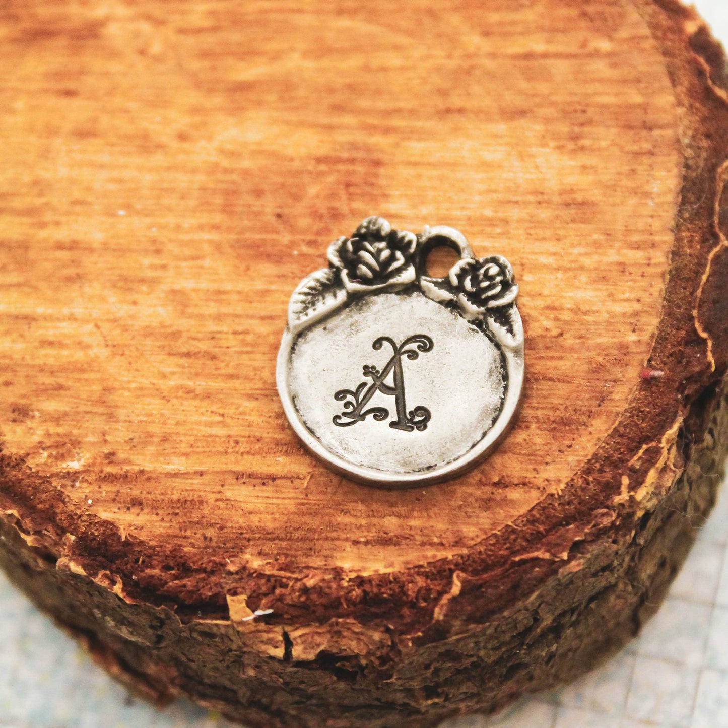 Rustic Initial Christmas Ornament, Personalized Hand Stamped in Pewter, Initial Christmas Ornament, Unique Custom Gift Tag, Custom Ornament
