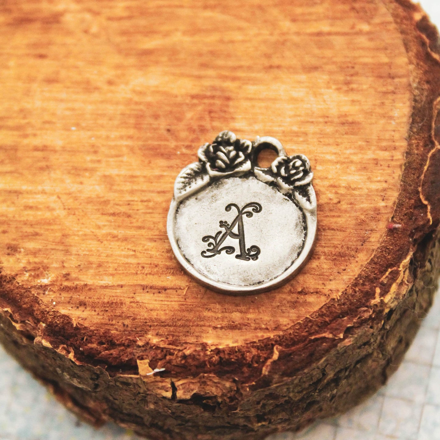 Rustic Initial Christmas Ornament,  Personalized Hand Stamped in Pewter, Initial Christmas Ornament, Unique Custom Gift Tag, Custom Ornament