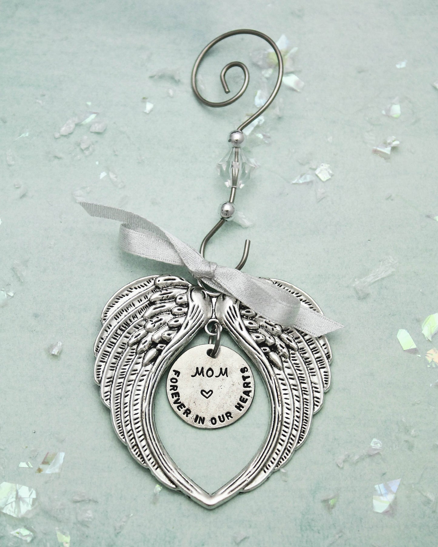 Personalized Memorial Christmas Ornament, In Memory Ornament, Remembrance Ornament Gift, Angel Wing Christmas Ornament, Hand Stamped