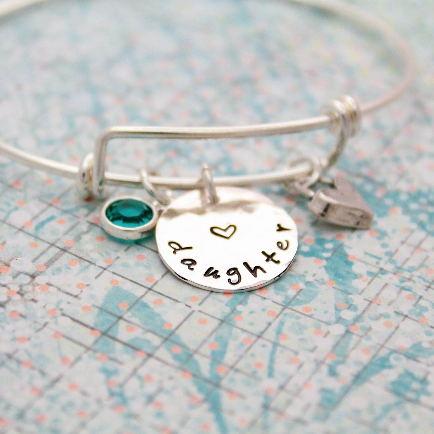 Daughter Bracelet with Birthstone, Personalized Daughter Bangle, Daughter Gift, Hand Stamped Jewelry, .925 Silver Cute Jewelry for Daughters