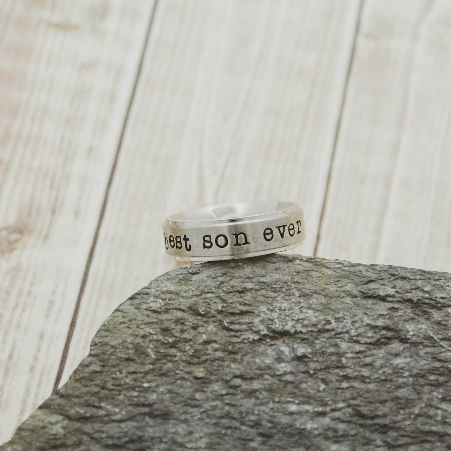 Best SON Ever Personalized Ring, Customized Silver Ring, Gift for Son, Hand Stamped Stainless Steel Name Ring, Shiny Silver Custom Ring