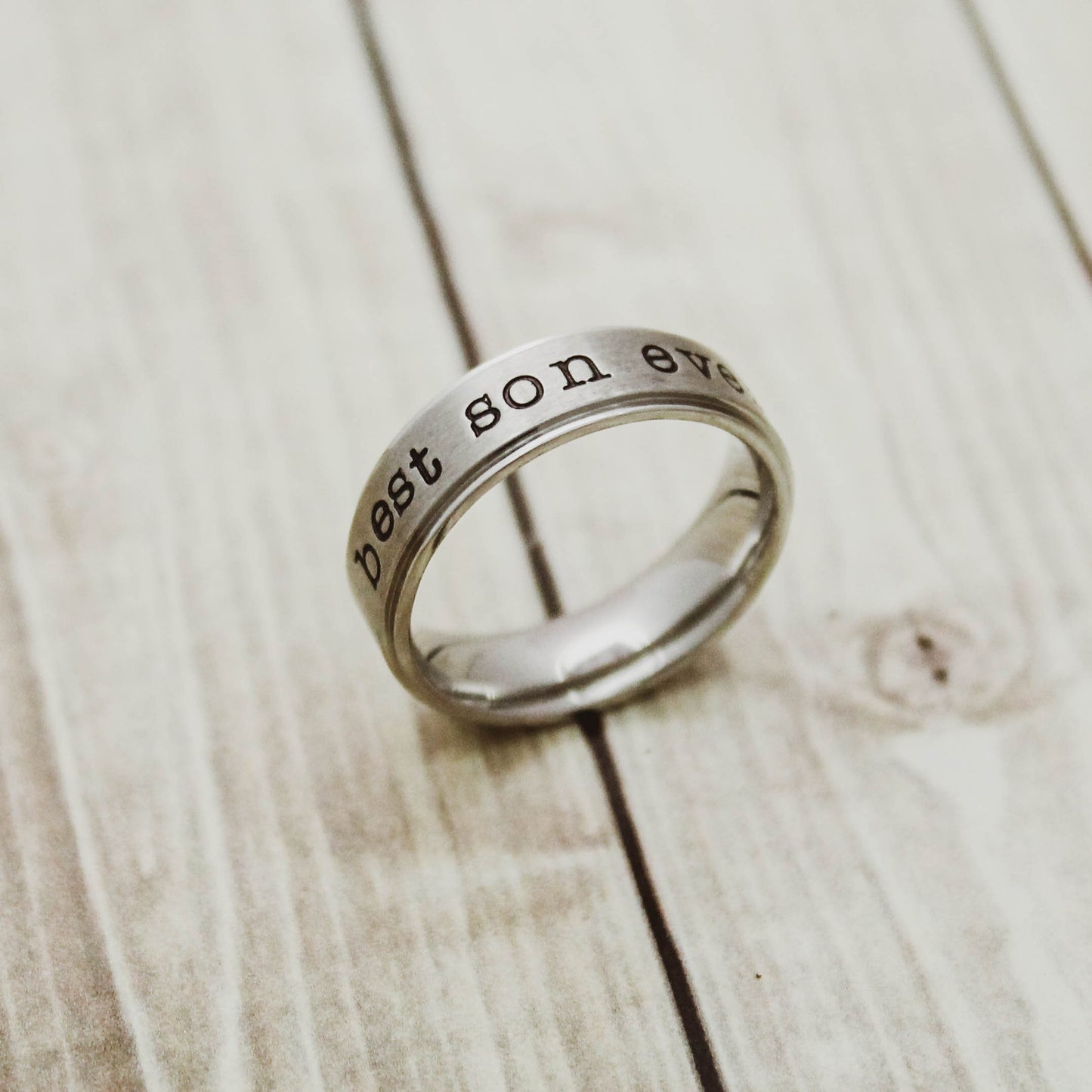 Best SON Ever Personalized Ring, Customized Silver Ring, Gift for Son, Hand Stamped Stainless Steel Name Ring, Shiny Silver Custom Ring