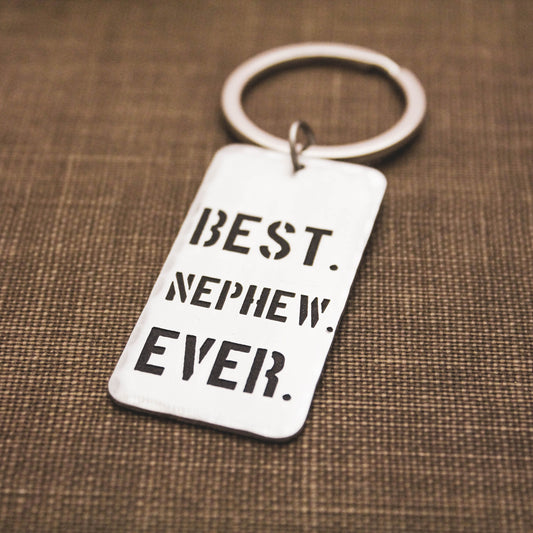 Best Nephew Ever Keychain, Personalized Key Chain, Gifts for Nephews, Gifts for Him, Handstamped, Personalized Gift, Nephew Gift Keychain