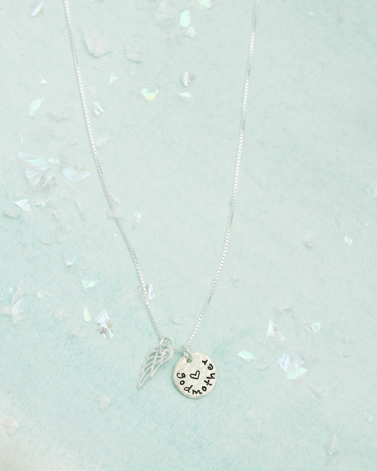 Godmother Necklace - Personalized and Hand Stamped - Cross and Angel Wing in Sterling Silver, Angel Wing Necklace, Unique Godmother Gift