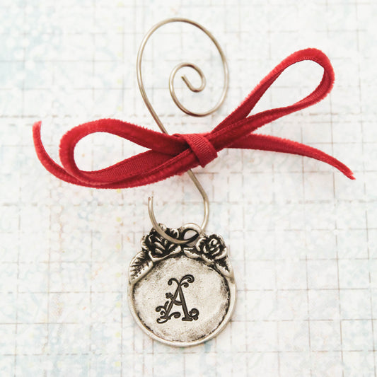 Rustic Initial Christmas Ornament, Personalized Hand Stamped in Pewter, Initial Christmas Ornament, Unique Custom Gift Tag, Custom Ornament