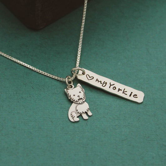 LOVE my Yorkie Necklace, Sterling Silver Yorkshire Terrier Necklace, Yorkie Lover Gift, New Pet Gift, Yorkie Dog Jewelry, Hand Stamped Dog