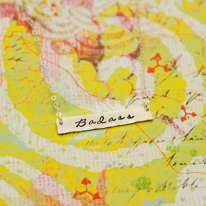 Badass Necklace in Sterling Silver, Badass, Hand Stamped Bar Necklace, Badass Bar Necklace, Curse Word Explicit Jewelry, Gift for Her