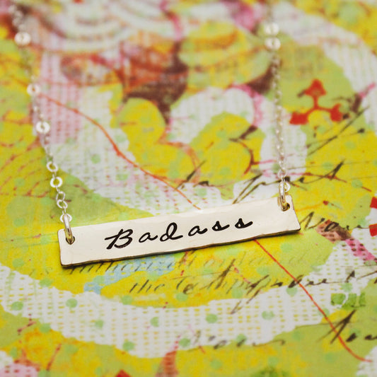 Badass Necklace in Sterling Silver, Badass, Hand Stamped Bar Necklace, Badass Bar Necklace, Curse Word Explicit Jewelry, Gift for Her