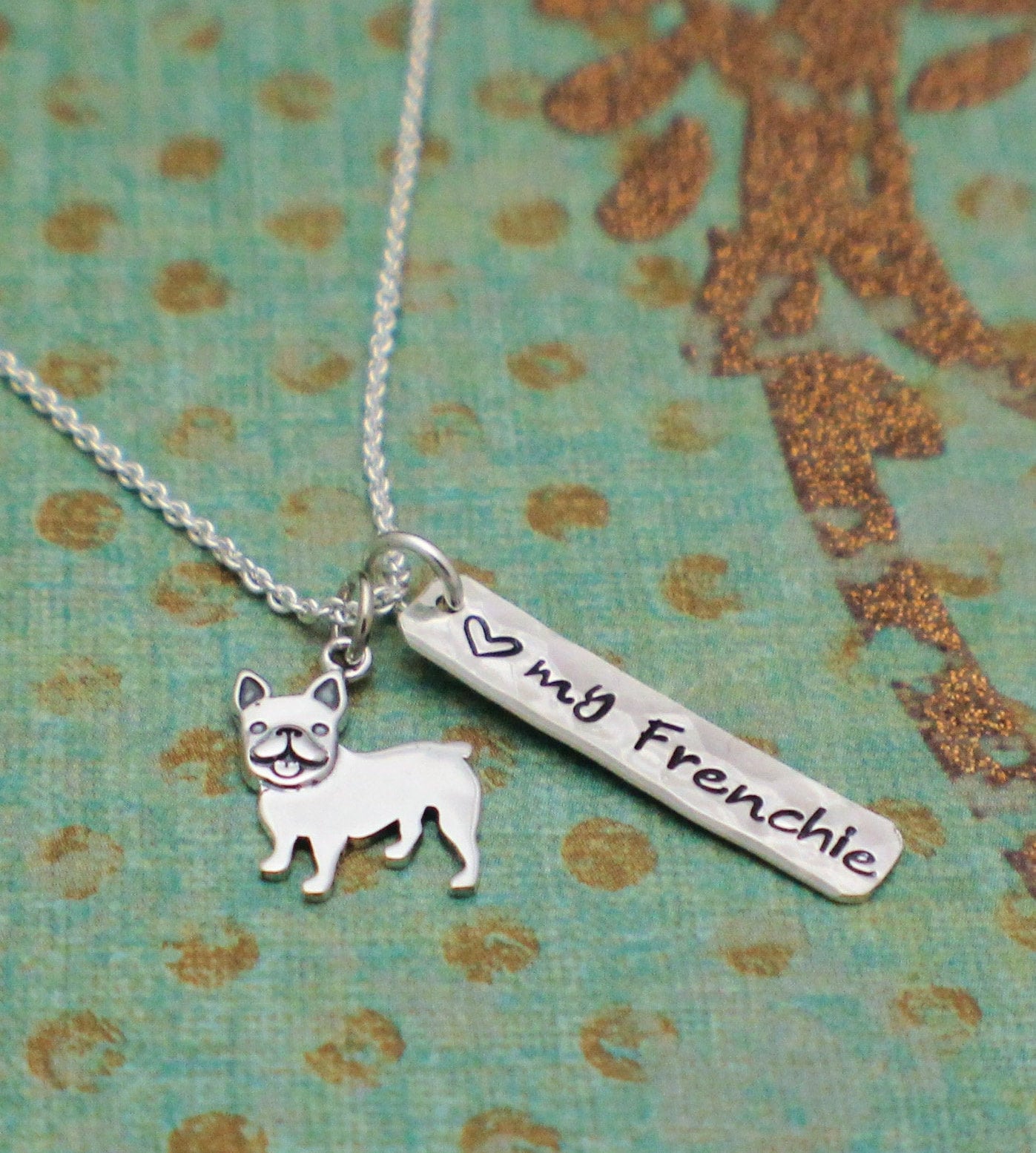 LOVE my Frenchie Necklace, Sterling Silver French Bulldog Necklace, Frenchie Lover Gift, Frenchie Dog Jewelry, French Bulldog Gift for Her