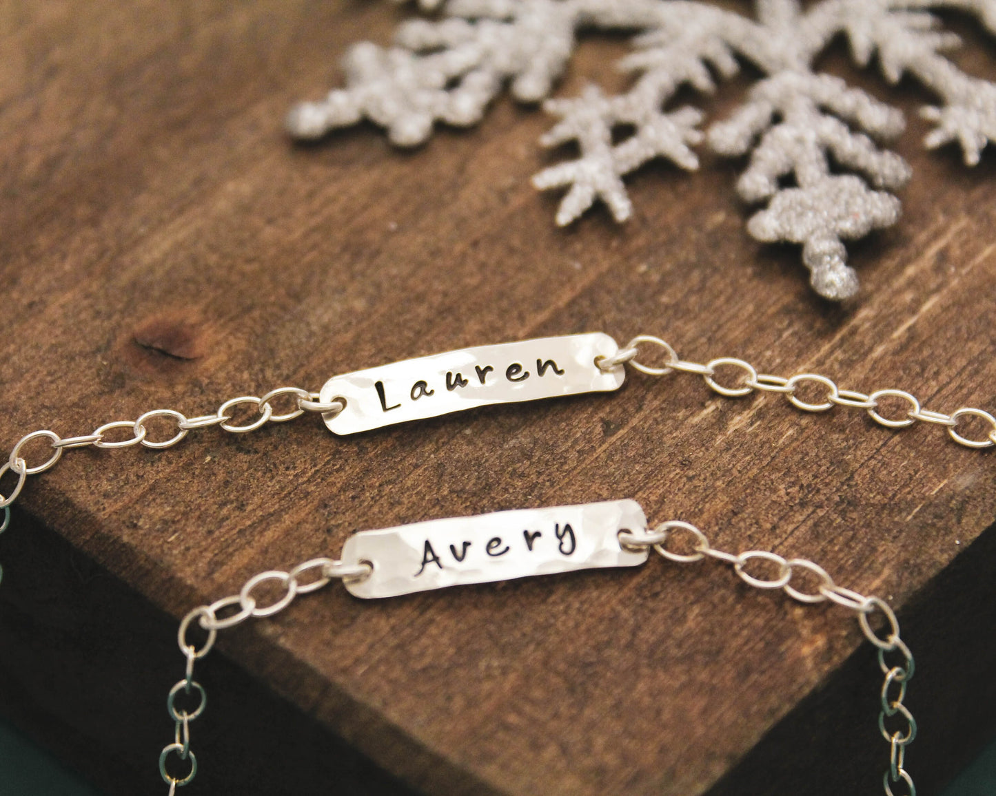 Mother Daughter Bracelet Set Personalized Hand Stamped Names Sterling Silver Jewelry, Mother's Day Gift, Mom + Daughter Gift Set