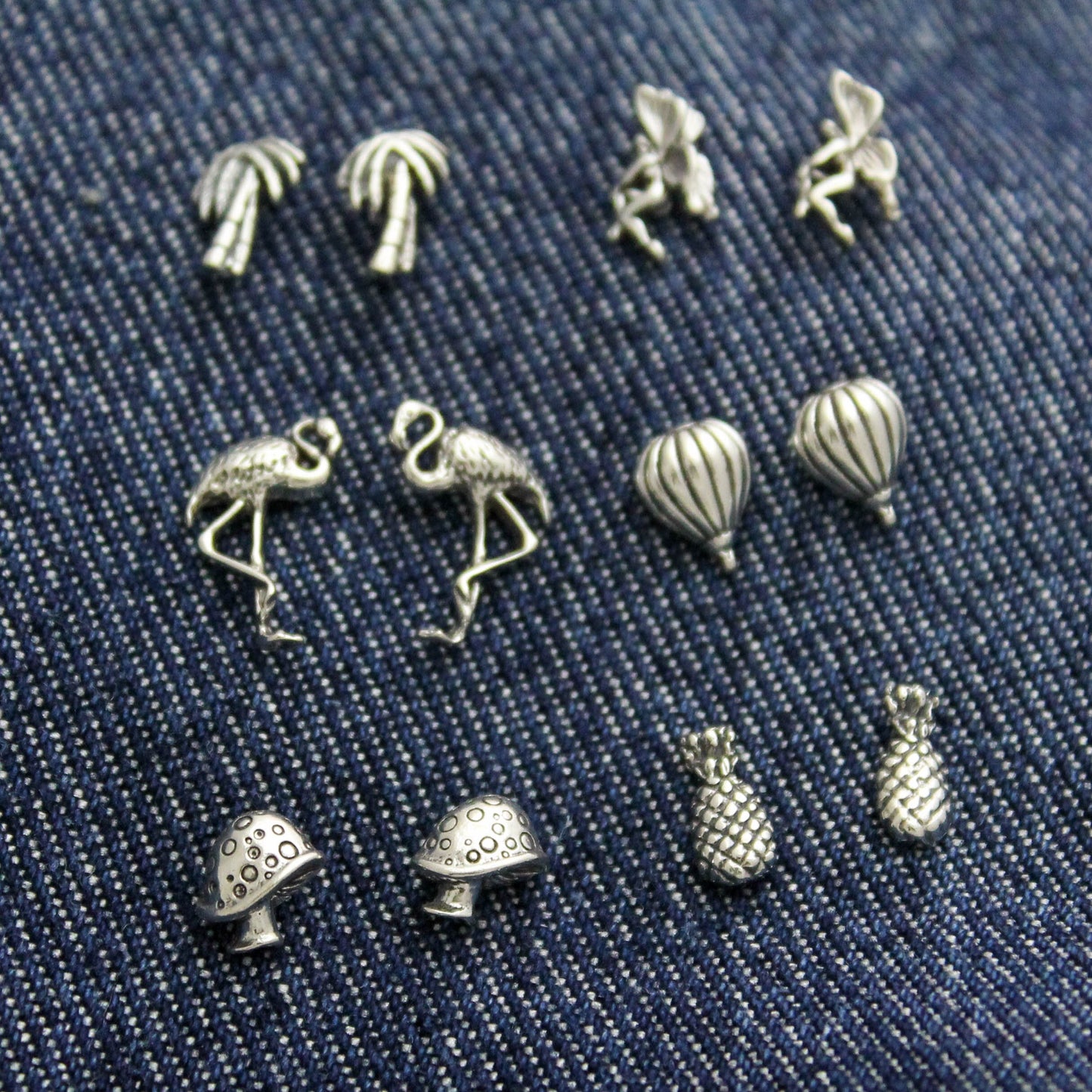 Palm Tree Studs in Sterling Silver, Mushroom, Flamingo, Fairy, Hot Air Balloon, & Pineapple Silver Stud Earrings, Gift for Her, Funky Studs