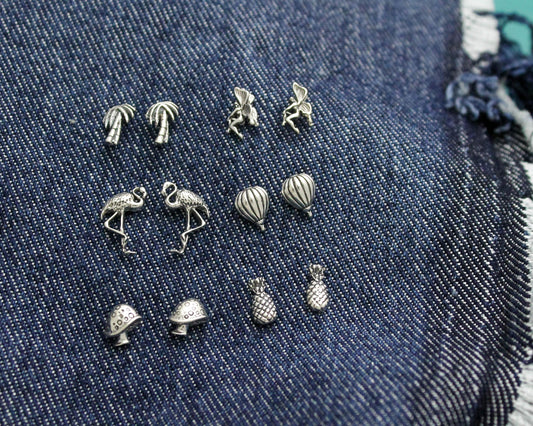 Palm Tree Studs in Sterling Silver, Mushroom, Flamingo, Fairy, Hot Air Balloon, & Pineapple Silver Stud Earrings, Gift for Her, Funky Studs