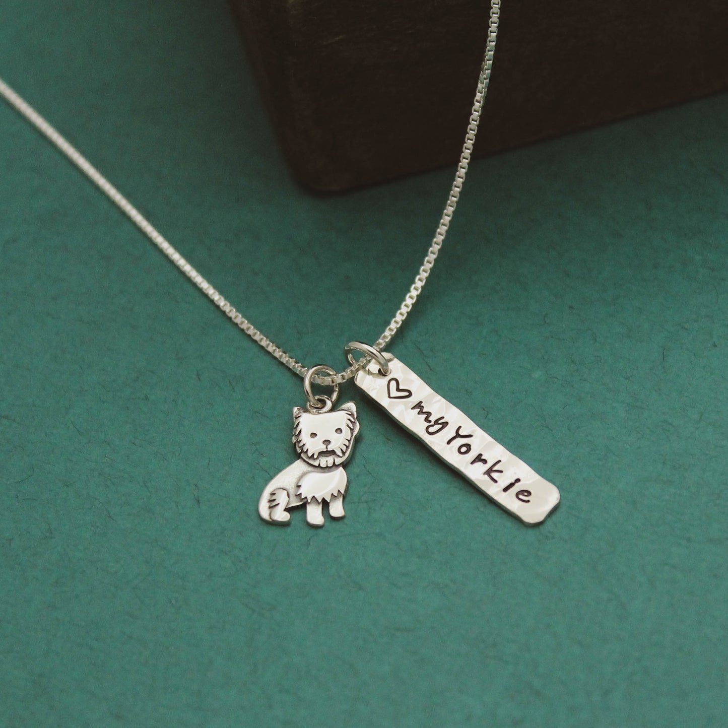 LOVE my Yorkie Necklace, Sterling Silver Yorkshire Terrier Necklace, Yorkie Lover Gift, New Pet Gift, Yorkie Dog Jewelry, Hand Stamped Dog