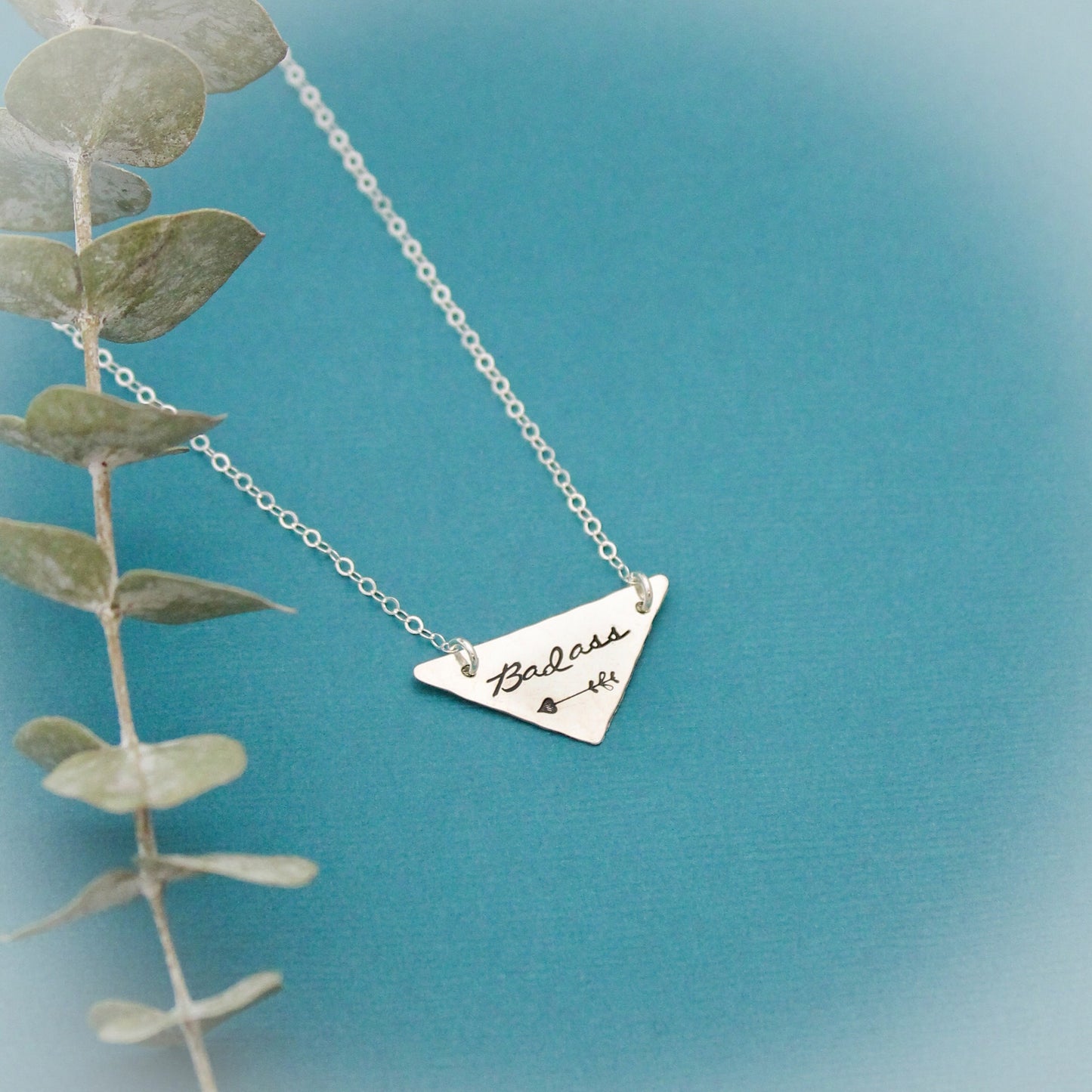 Badass Triangle Necklace in Sterling Silver, Hand Stamped Bar Necklace, Badass Bar Necklace, Curse Word Explicit Jewelry, Gift for Her
