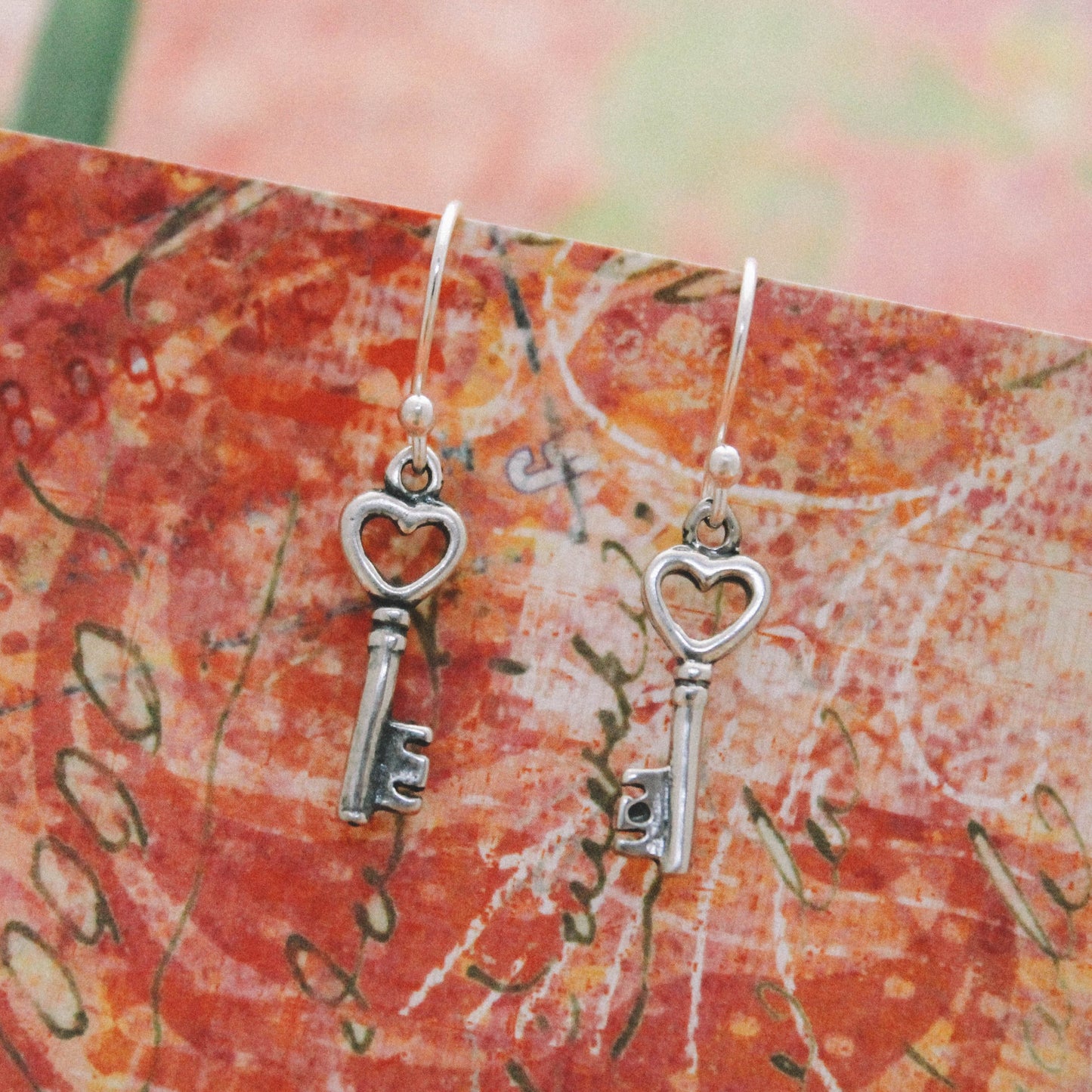 Cute Heart Key Earrings, Sterling Silver Key Heart Earrings, Valentine's Day Gift, Key Jewelry, Gifts for Her, Dainty Silver Earrings, Keys