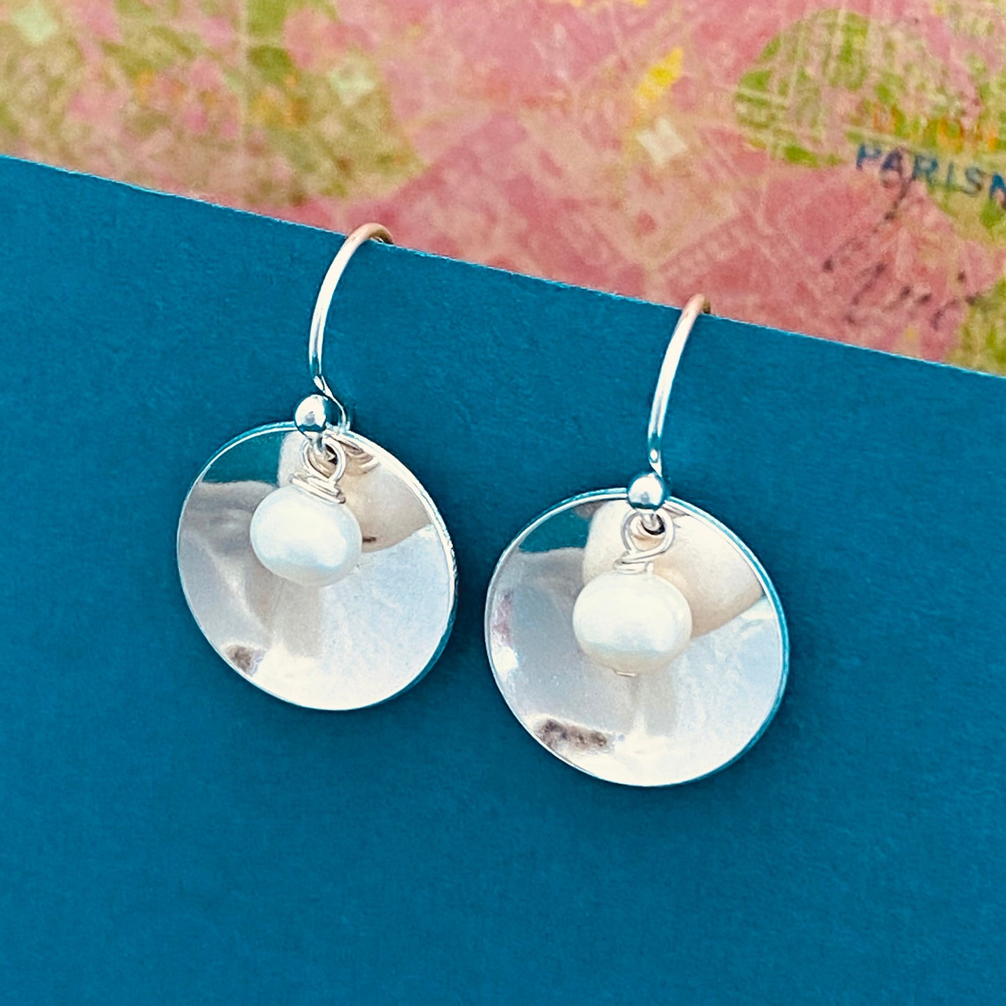 Pearl Disc Earrings, Freshwater Pearl Earrings, White Pearl Earrings, Silver and Pearl Earrings, Bridesmaid Earrings, Sterling Silver Pearls