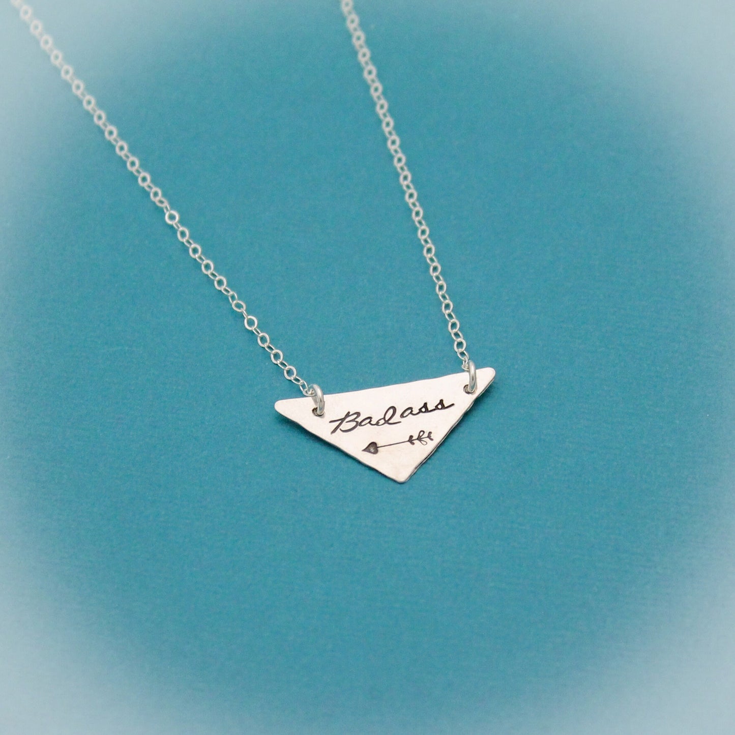 Badass Triangle Necklace in Sterling Silver, Hand Stamped Bar Necklace, Badass Bar Necklace, Curse Word Explicit Jewelry, Gift for Her