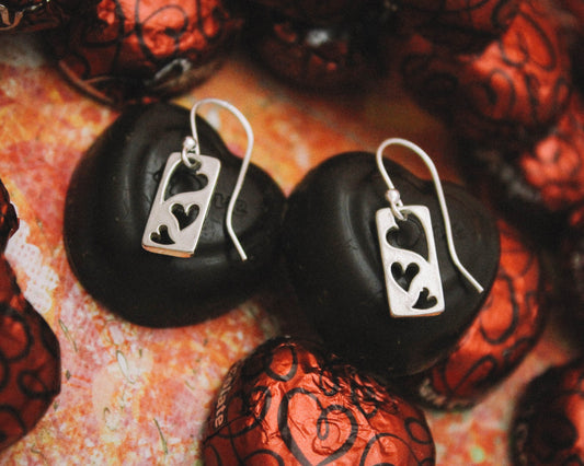 Cute Heart Earrings, Sterling Silver Heart Rectangle Earrings, Valentine's Day Gift, Heart Jewelry, Gifts for Her, Dainty Silver Earrings