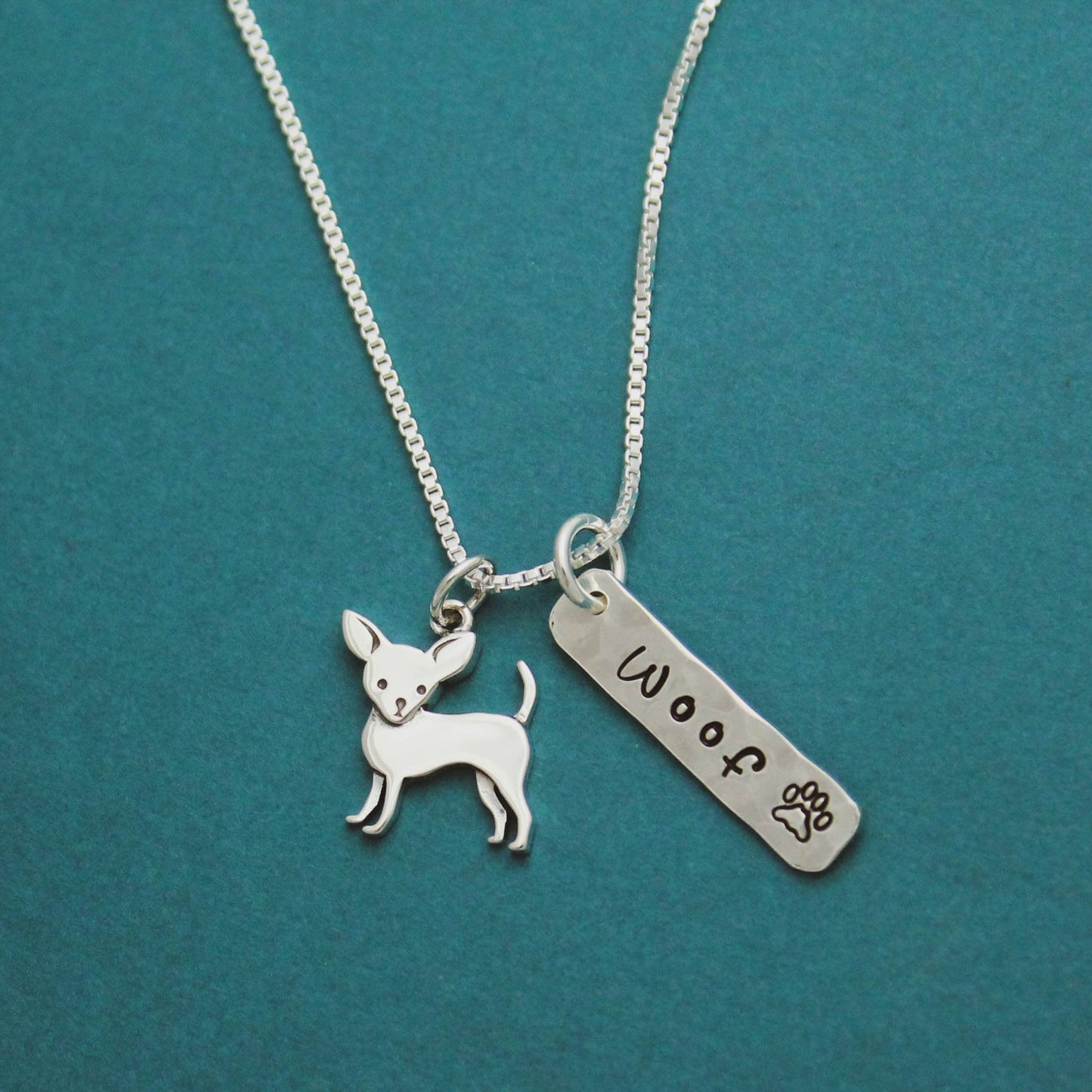 Chihuahua Necklace, Sterling Silver Chihuahua Dog Necklace, Chihuahua Lover Gift, New Pet Gift, Chihuahua Dog Jewelry, Hand Stamped Dog