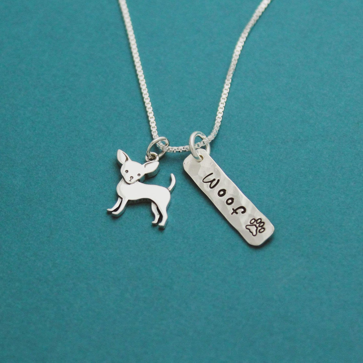 Chihuahua Necklace, Sterling Silver Chihuahua Dog Necklace, Chihuahua Lover Gift, New Pet Gift, Chihuahua Dog Jewelry, Hand Stamped Dog