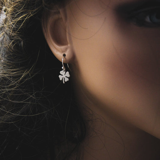 Four Leaf Clover Charm Earrings, Shamrock Clover Earrings, Sterling Silver Earrings, St Patrick's Day Earrings, Gifts for Her, Birthday Gift