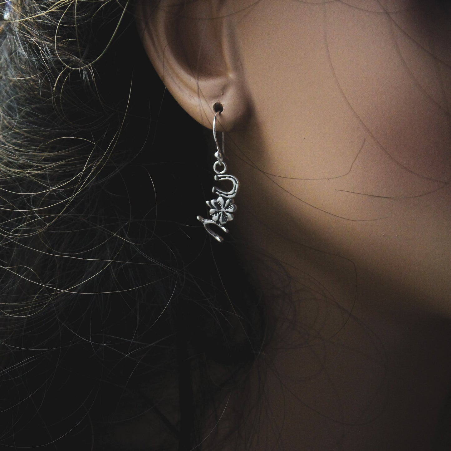 Lucky Charms Earrings, Horseshoe 4 Leaf Clover Wishbone Earrings, Sterling Silver Earrings, Cute St Patrick's Day Earrings, Gifts for Her