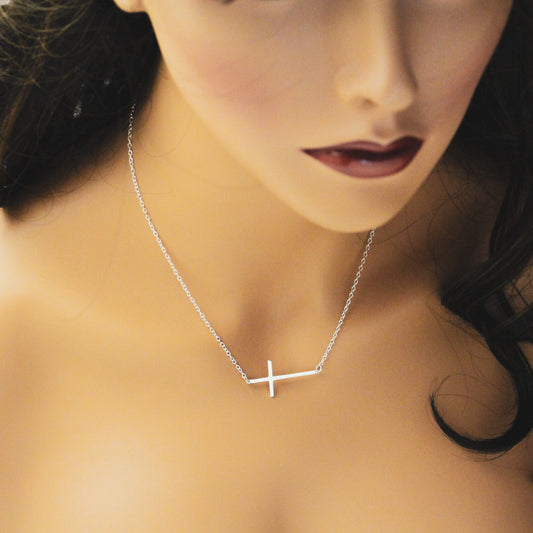 Sterling Silver Cross Bar Necklace, Faith Cross Necklace, Personalized Bar Necklace, Silver Bar Necklace, Unique Hand Stamped Jewelry, Cross