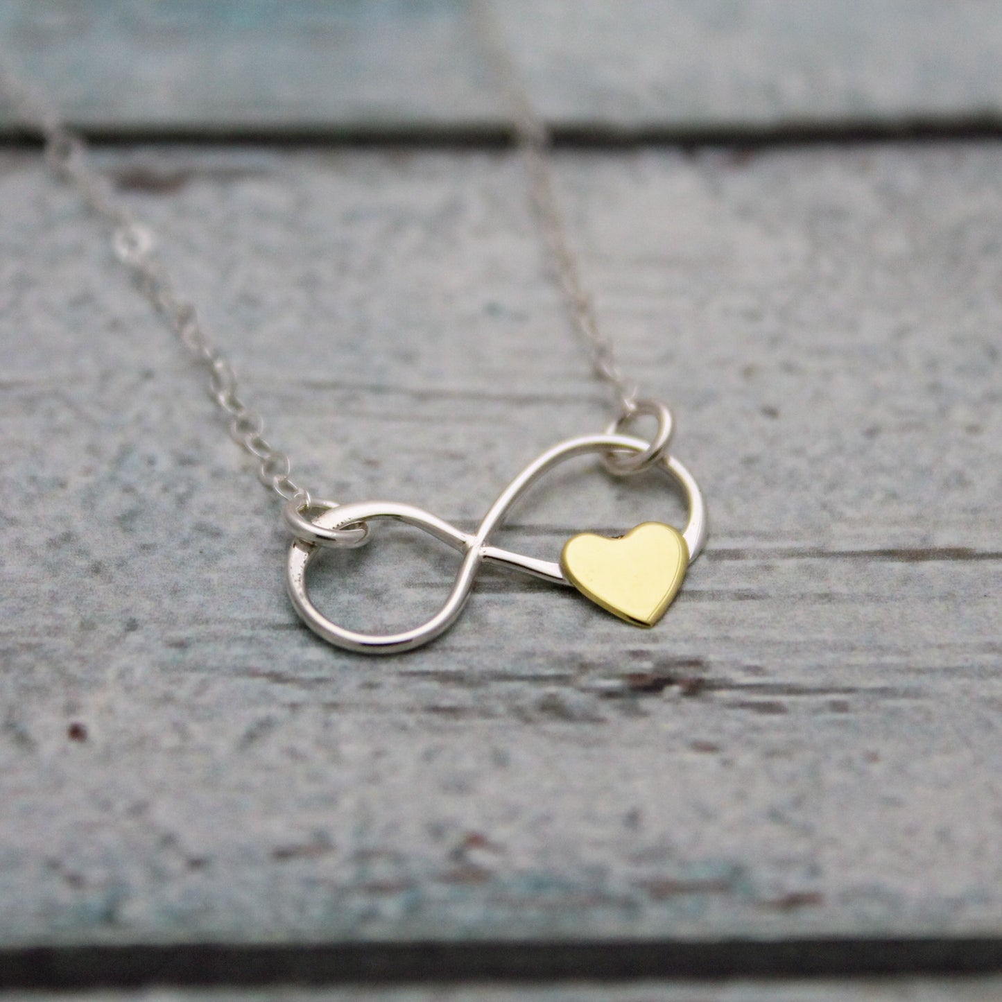 Infinite Love Necklace, Sterling Silver Bronze Necklace, Silver Infinity Heart Necklace, Infinity Heart Bar Necklace, Unique Gift for Her