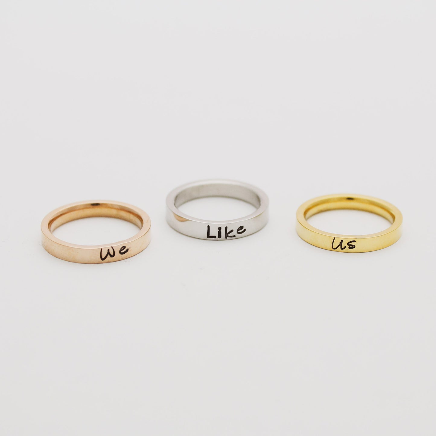 Personalized Stacking Ring Set, Mixed Metals Ring Set, Unique Hand Stamped Silver, Rose Gold, Gold Name Word Ring, Custom Personalized Ring