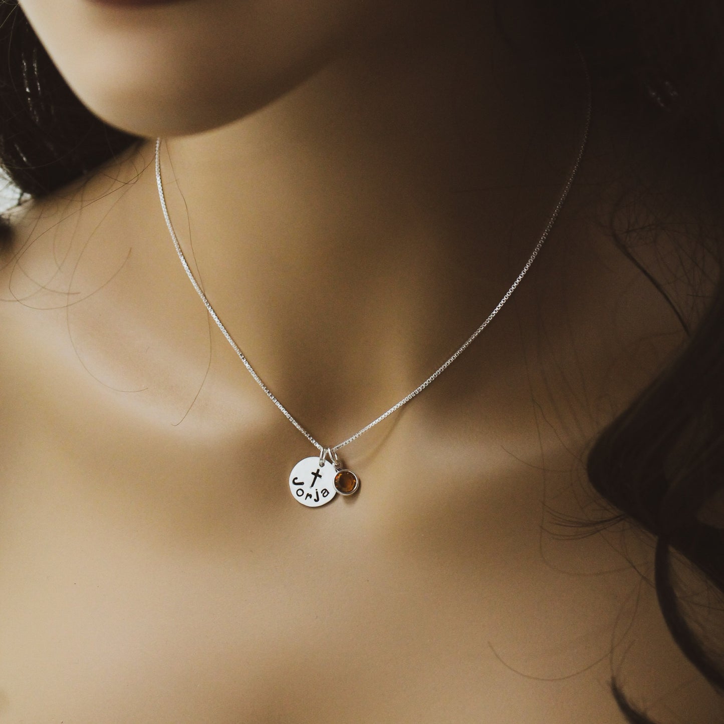 Confirmation or Holy Communion Necklace Personalized Sterling Silver Disc with Cross Necklace Hand Stamped Jewelry