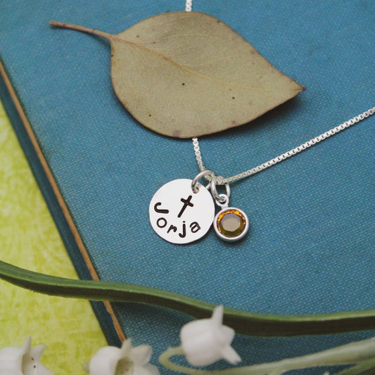 Confirmation or Holy Communion Necklace Personalized Sterling Silver Disc with Cross Necklace Hand Stamped Jewelry
