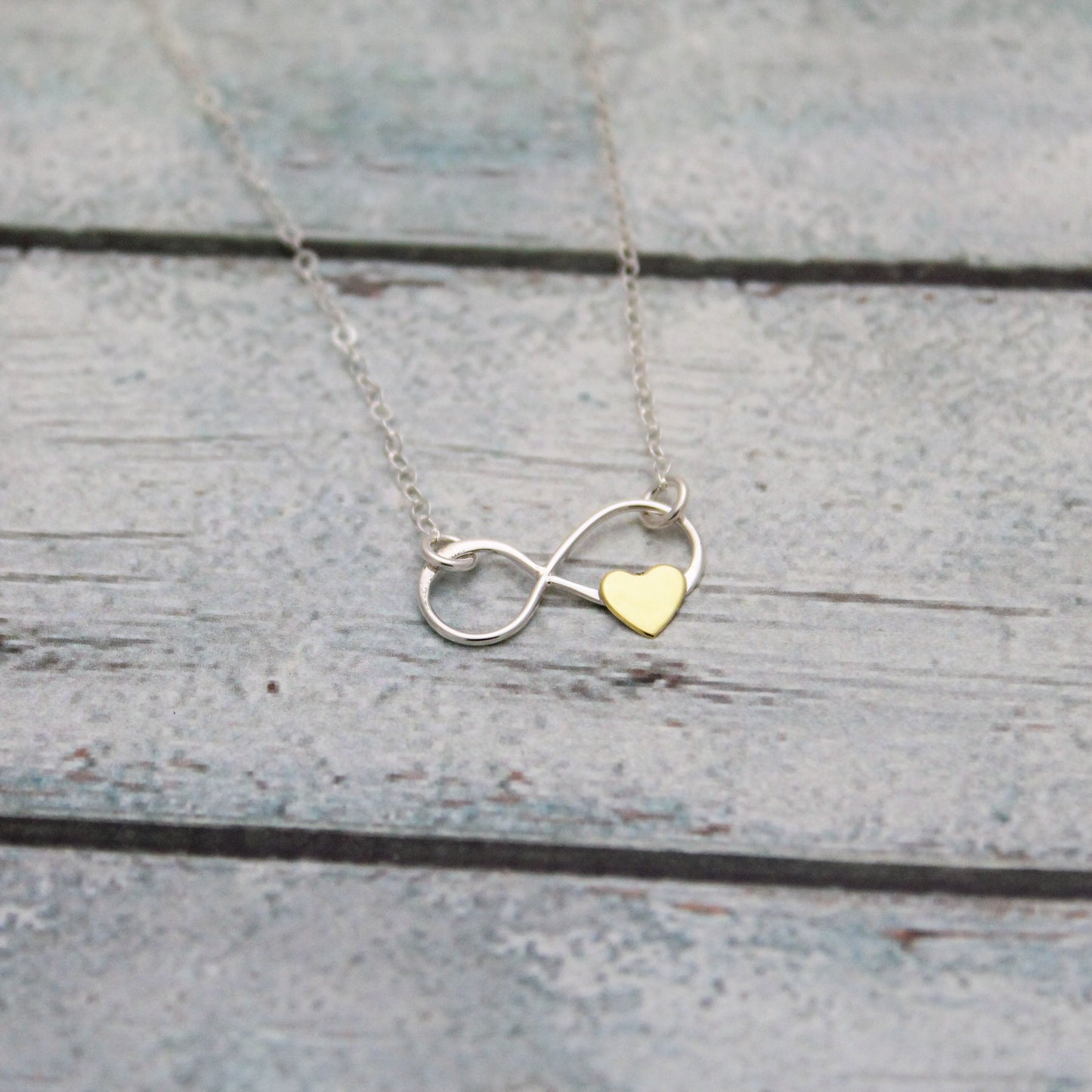 Infinite Love Necklace, Sterling Silver Bronze Necklace, Silver Infinity Heart Necklace, Infinity Heart Bar Necklace, Unique Gift for Her