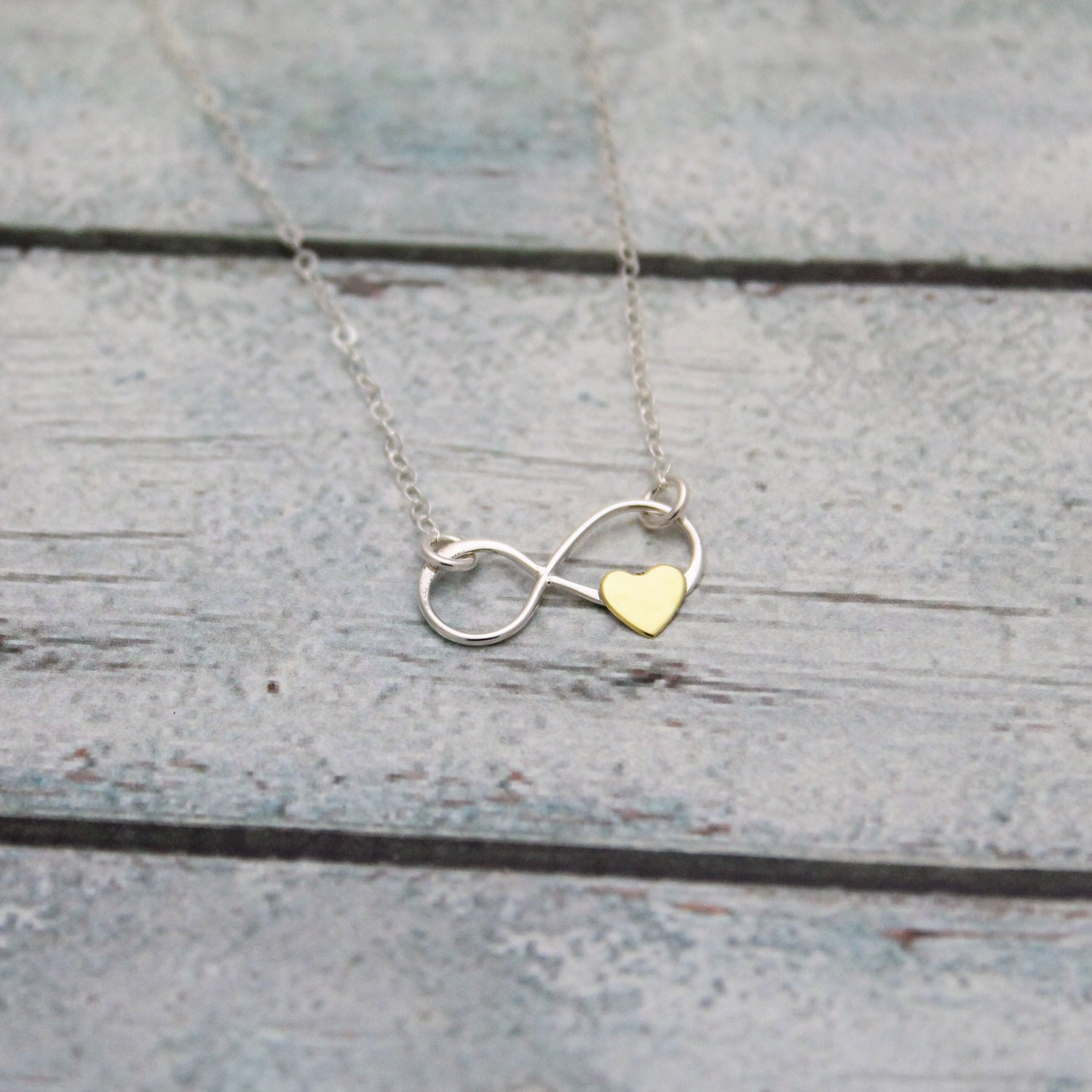 Infinite Love Necklace, Sterling Silver Bronze Necklace, Silver Infinity Heart Necklace, Infinity Heart Bar Necklace, Unique Gift for Her