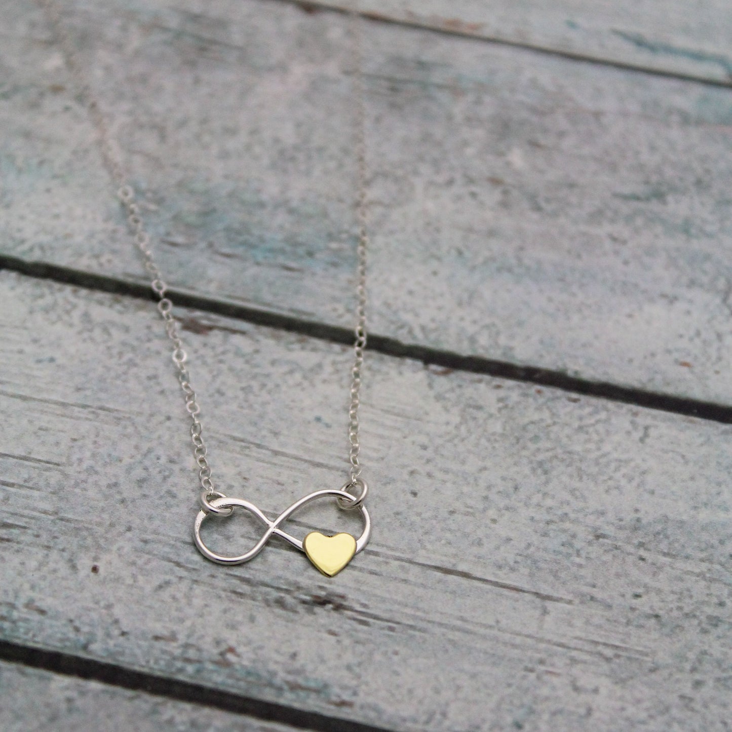Infinite Love Necklace, Sterling Silver Bronze Necklace, Silver Infinity Heart Necklace, Infinity Heart Bar Necklace, Unique Gift for Her