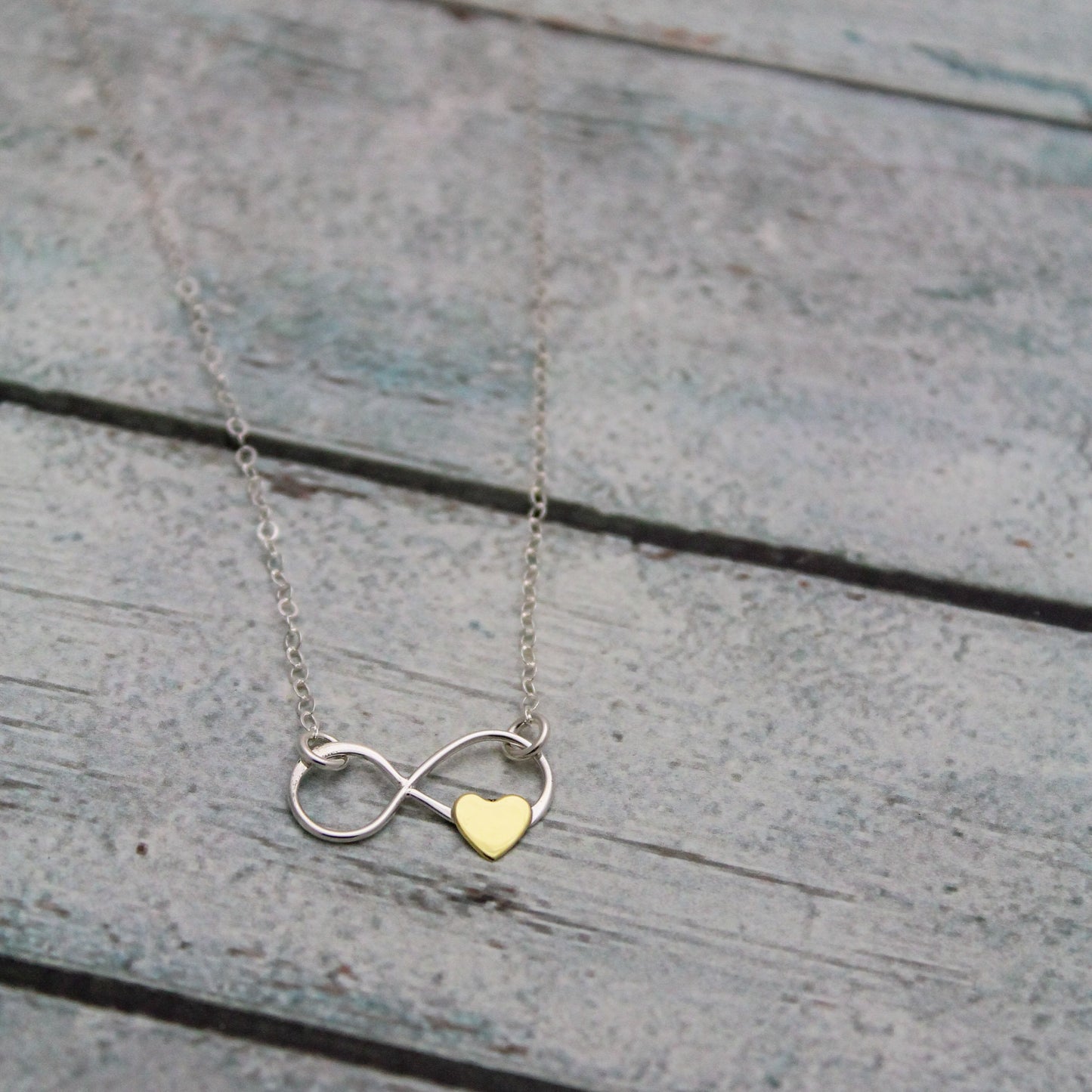 Infinite Love Necklace, Sterling Silver Bronze Necklace, Silver Infinity Heart Necklace, Infinity Heart Bar Necklace, Unique Gift for Her