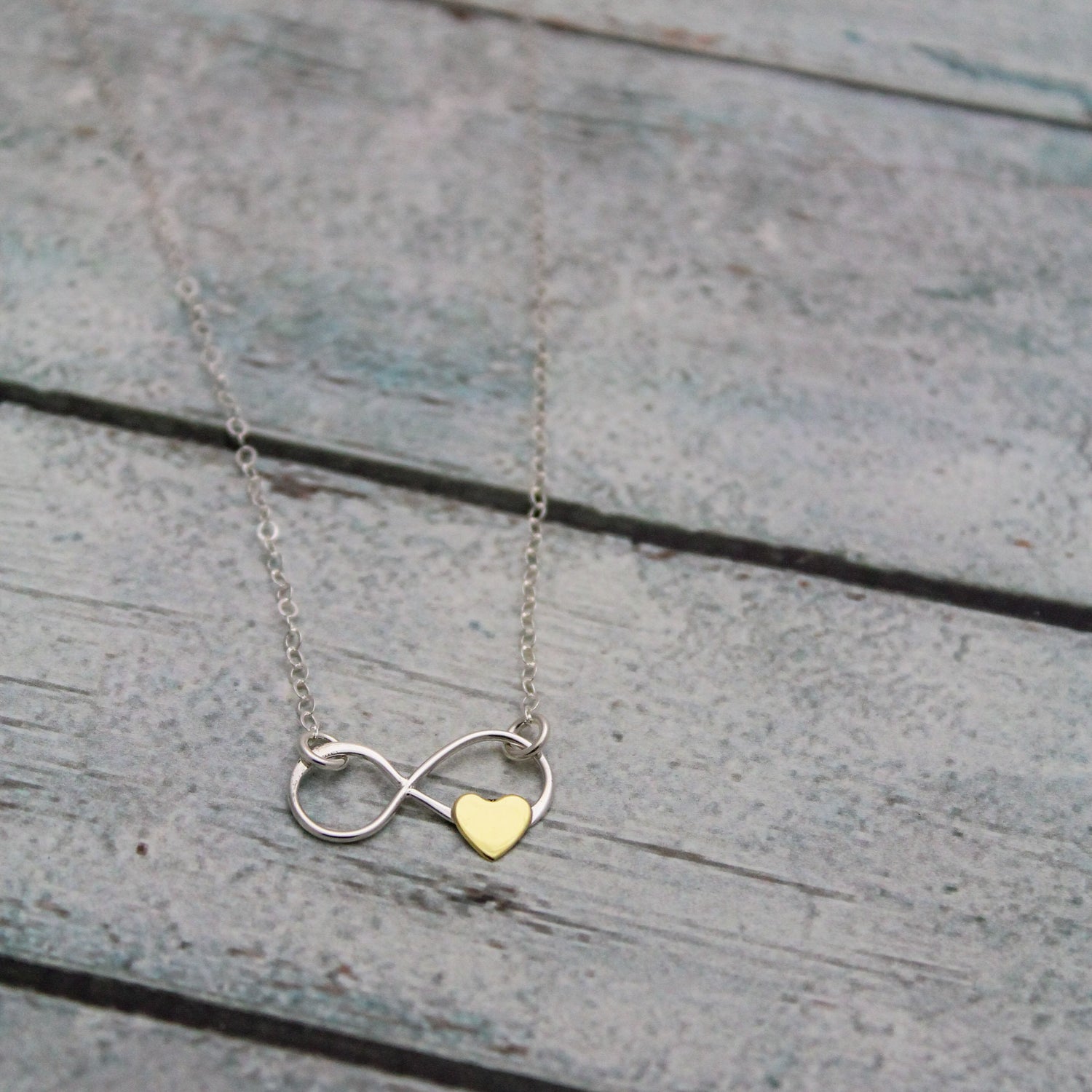 Infinite Love Necklace, Sterling Silver Bronze Necklace, Silver Infinity Heart Necklace, Infinity Heart Bar Necklace, Unique Gift for Her