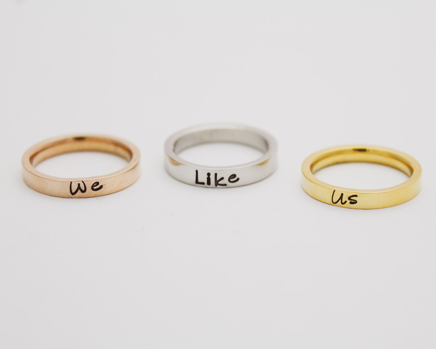 Personalized Stacking Ring Set, Mixed Metals Ring Set, Unique Hand Stamped Silver, Rose Gold, Gold Name Word Ring, Custom Personalized Ring