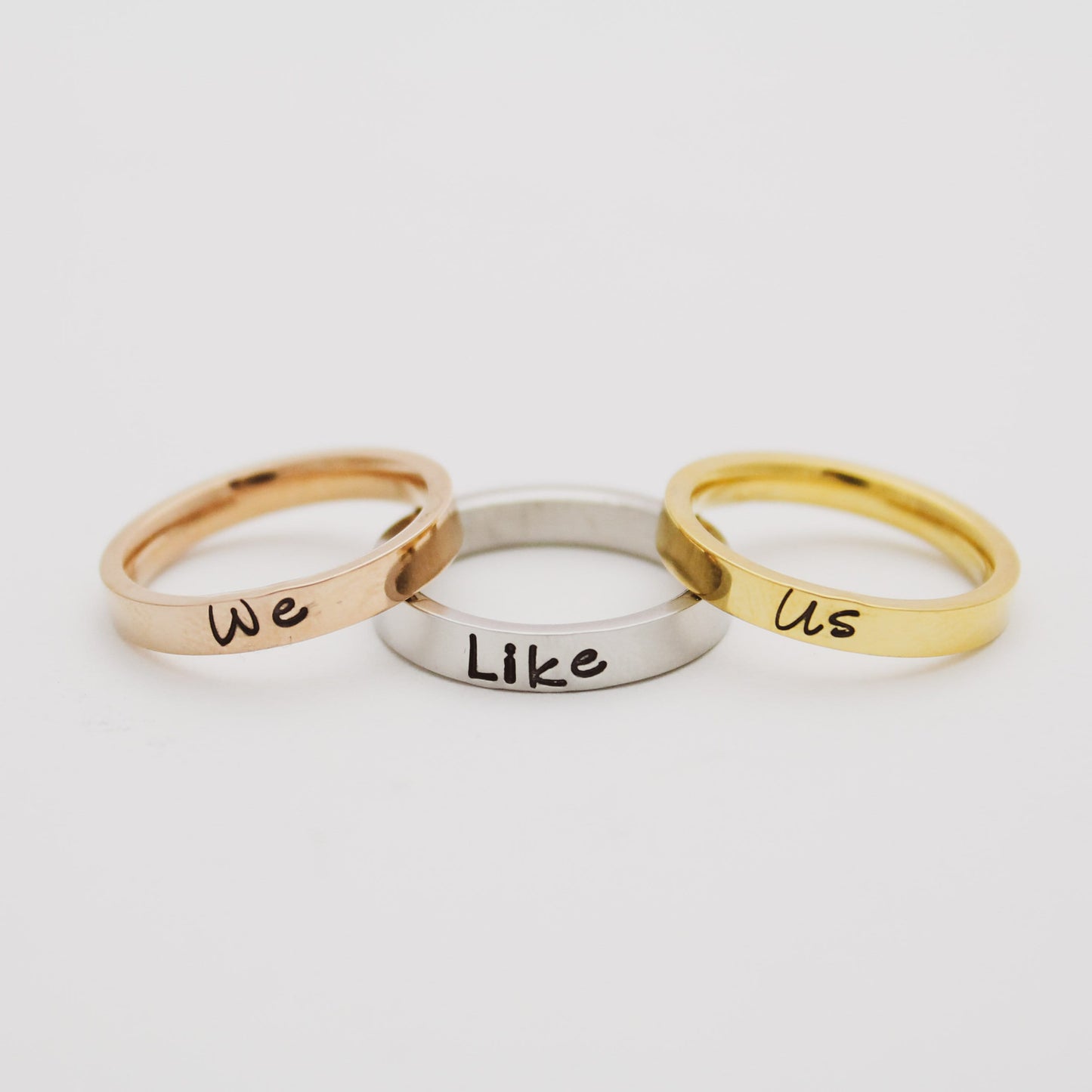 Personalized Stacking Ring Set, Mixed Metals Ring Set, Unique Hand Stamped Silver, Rose Gold, Gold Name Word Ring, Custom Personalized Ring