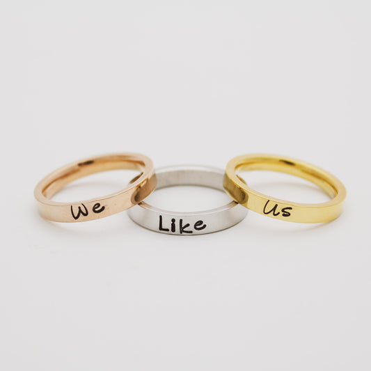 Personalized Stacking Ring Set, Mixed Metals Ring Set, Unique Hand Stamped Silver, Rose Gold, Gold Name Word Ring, Custom Personalized Ring