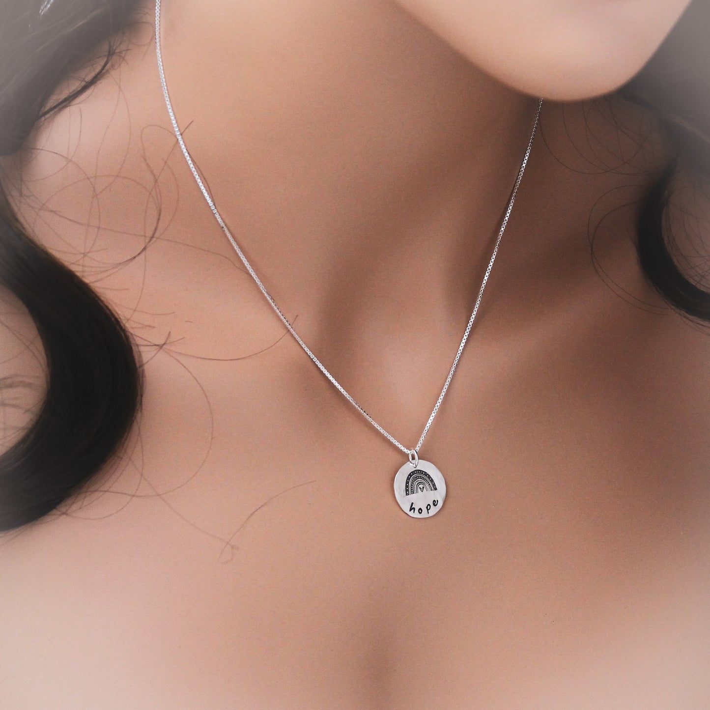 Hope Rainbow Necklace Personalized in Sterling Silver, Hand Stamped Jewelry Gift, Gifts for Her, Minimalist Jewelry, Hope Rainbow Jewelry