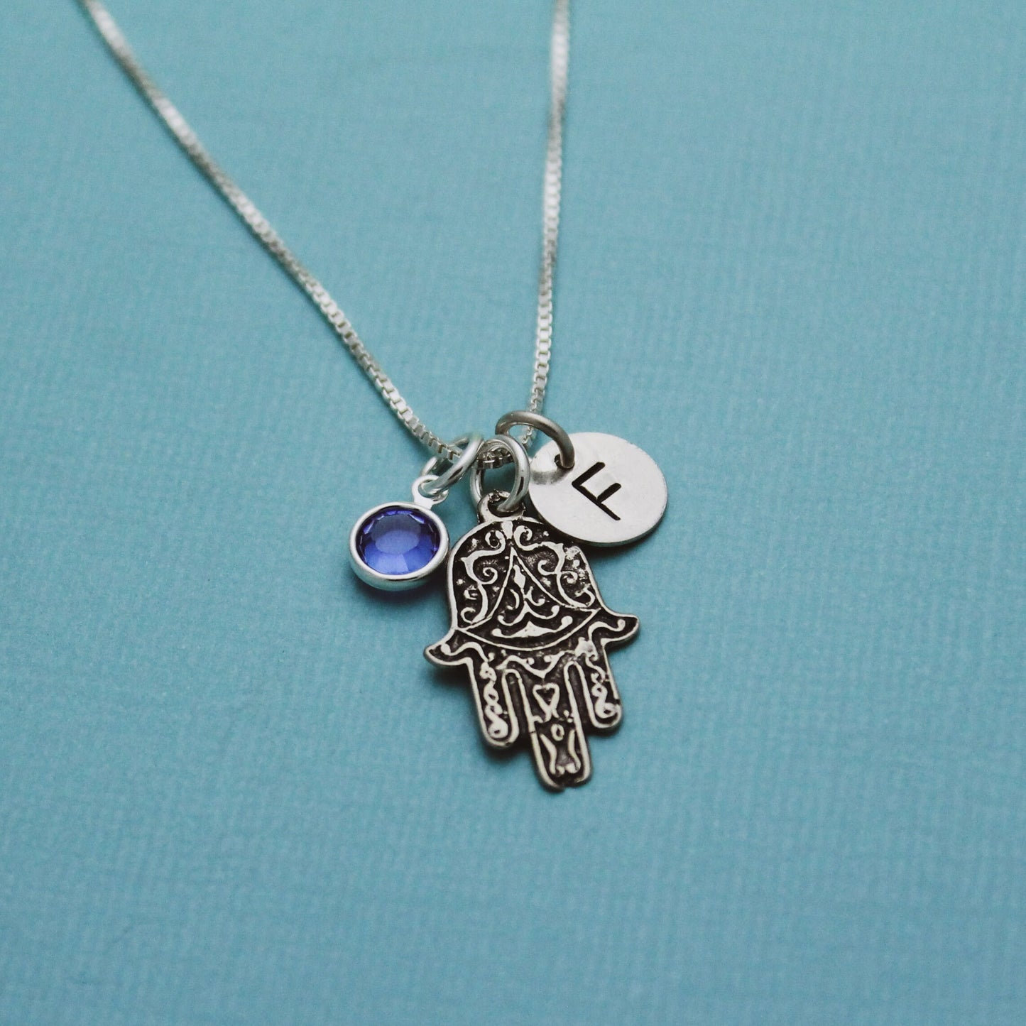 Hamsa Hand Charm Necklace for Bat Mitzvah Personalized Sterling Silver Star of David Hand Stamped Jewelry, Cute Bat Mitzvah Jewelry, Gift