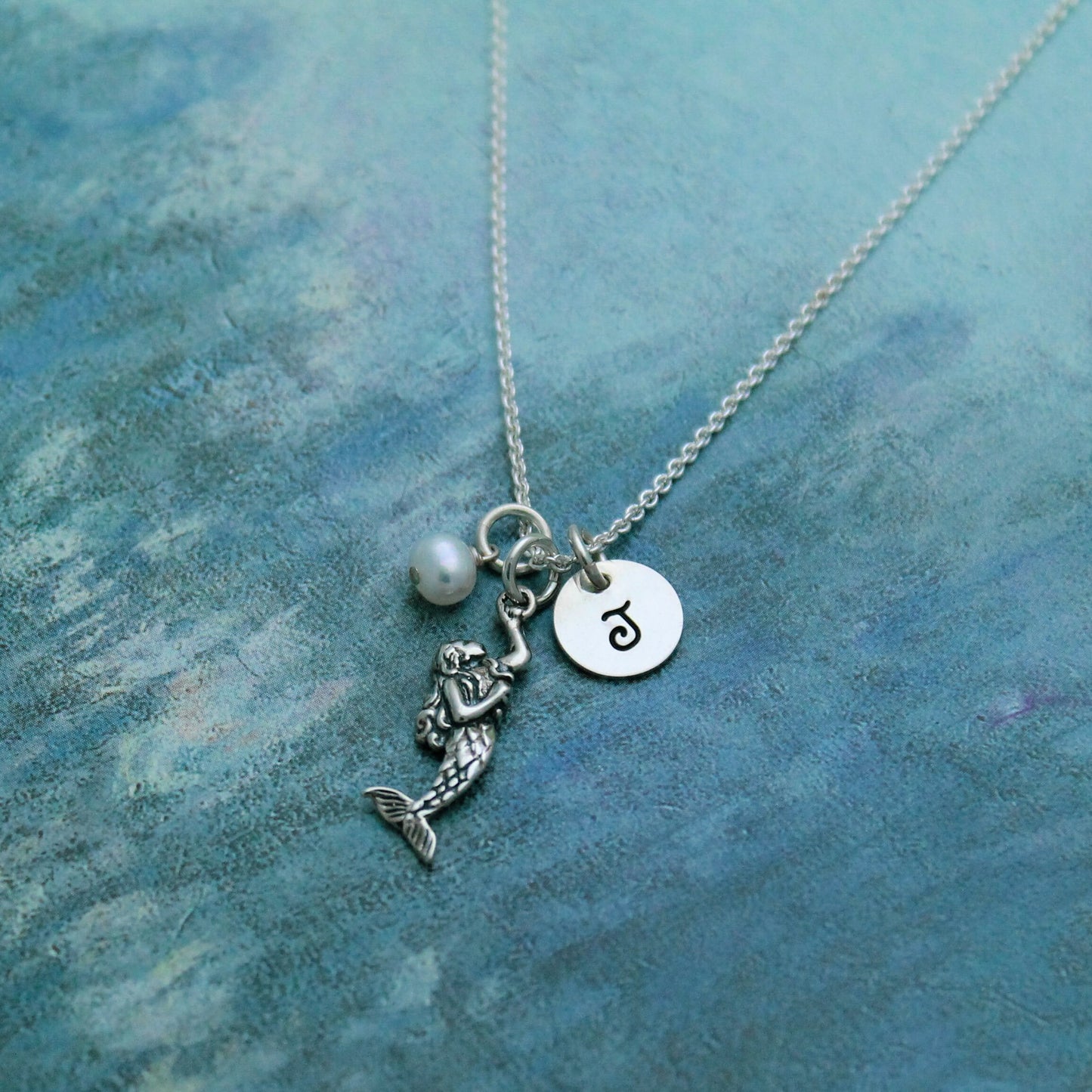 Mermaid Birthstone Necklace, Pearl Jewelry, Sterling Silver Mermaid Necklace, Beach Girl Birthday Gift, Birthstone Jewelry, June Necklace