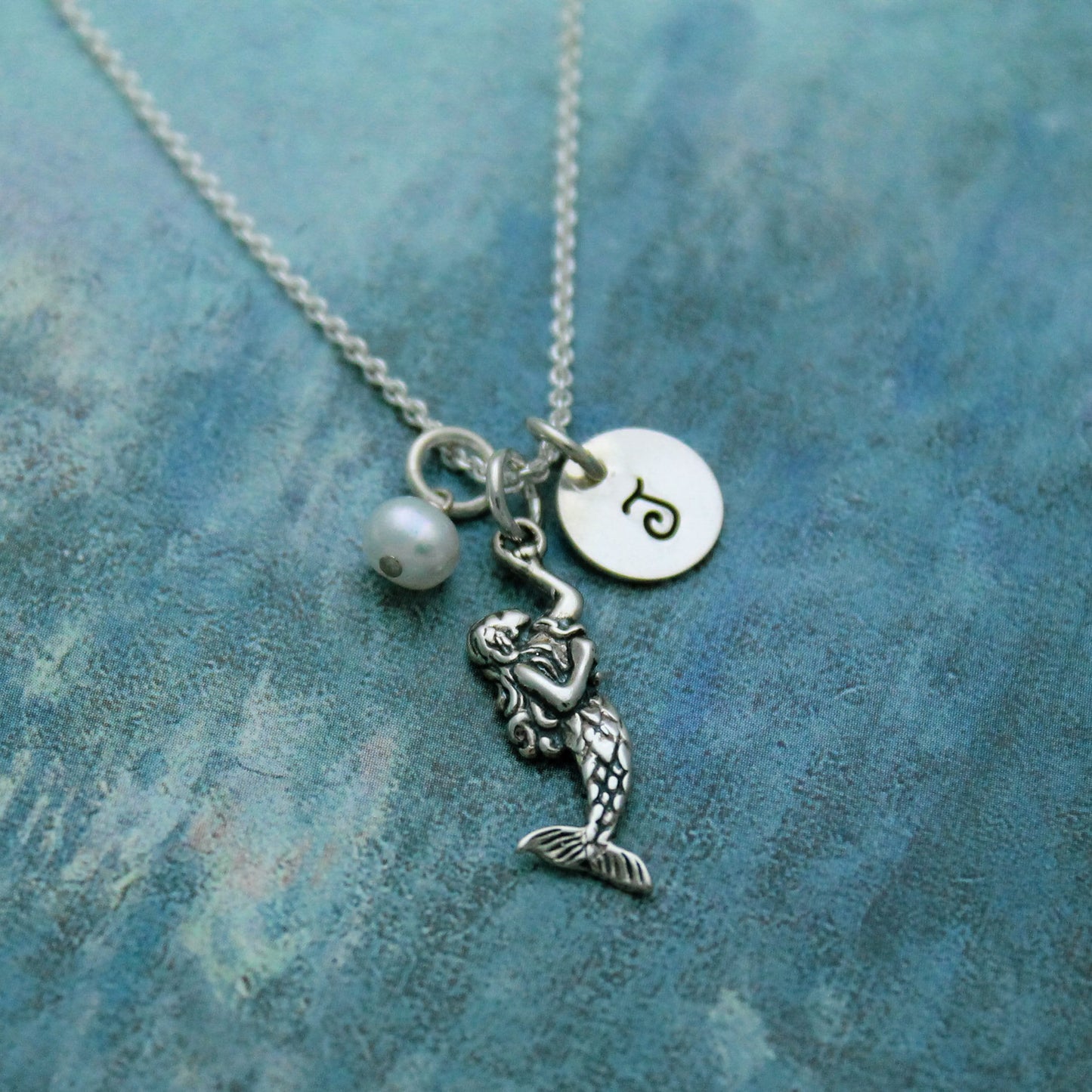 Mermaid Birthstone Necklace, Pearl Jewelry, Sterling Silver Mermaid Necklace, Beach Girl Birthday Gift, Birthstone Jewelry, June Necklace