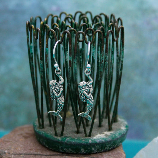 Cute Mermaid Earrings, Sterling Silver Mermaid Ocean Jewelry, Mermaid Jewelry, Sterling Silver Beach Mermaid Jewelry Gift, Gifts for Her