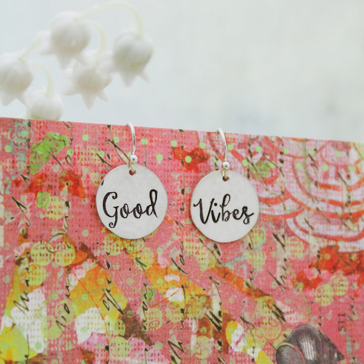 Good Vibes Earrings in Sterling Silver, Motivational Inspirational Jewelry, Gifts for Her, Good Vibes Jewelry, Good Vibes Gift for Her