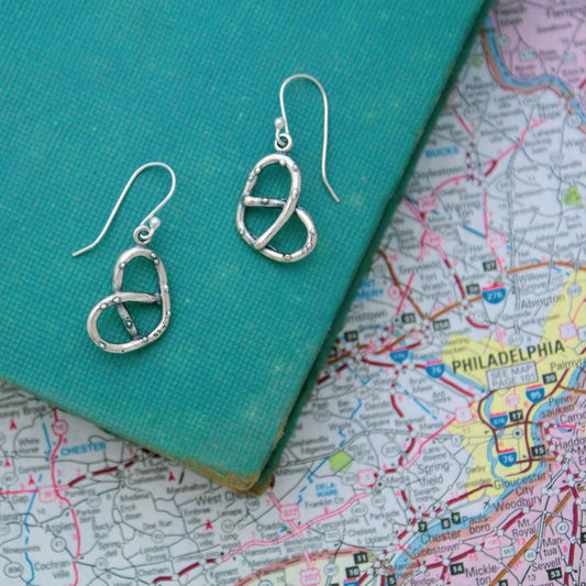 Cute Pretzel Earrings, Sterling Silver Pretzel Earrings, Pretzel Jewelry, Sterling Silver Food Pretzel Earrings, Funky Food Earrings Gift