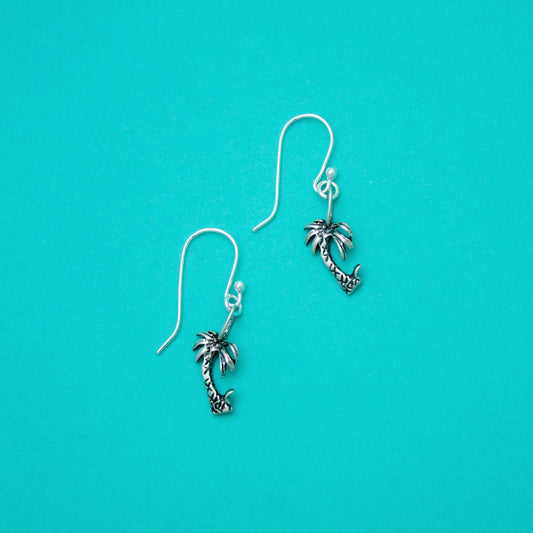 Cute Palm Tree Earrings, Tropical Beach Jewelry, Sterling Silver Palm Tree Earrings, Palm Tree Jewelry, Sterling Silver Palm Tree Earrings