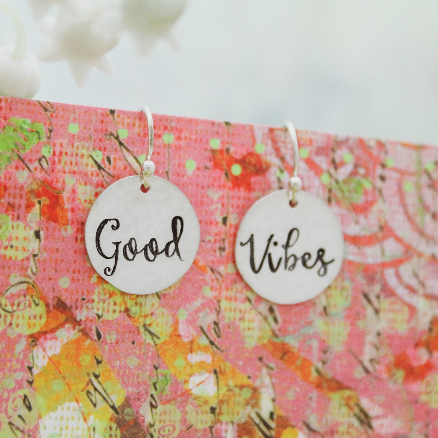 Good Vibes Earrings in Sterling Silver, Motivational Inspirational Jewelry, Gifts for Her, Good Vibes Jewelry, Good Vibes Gift for Her